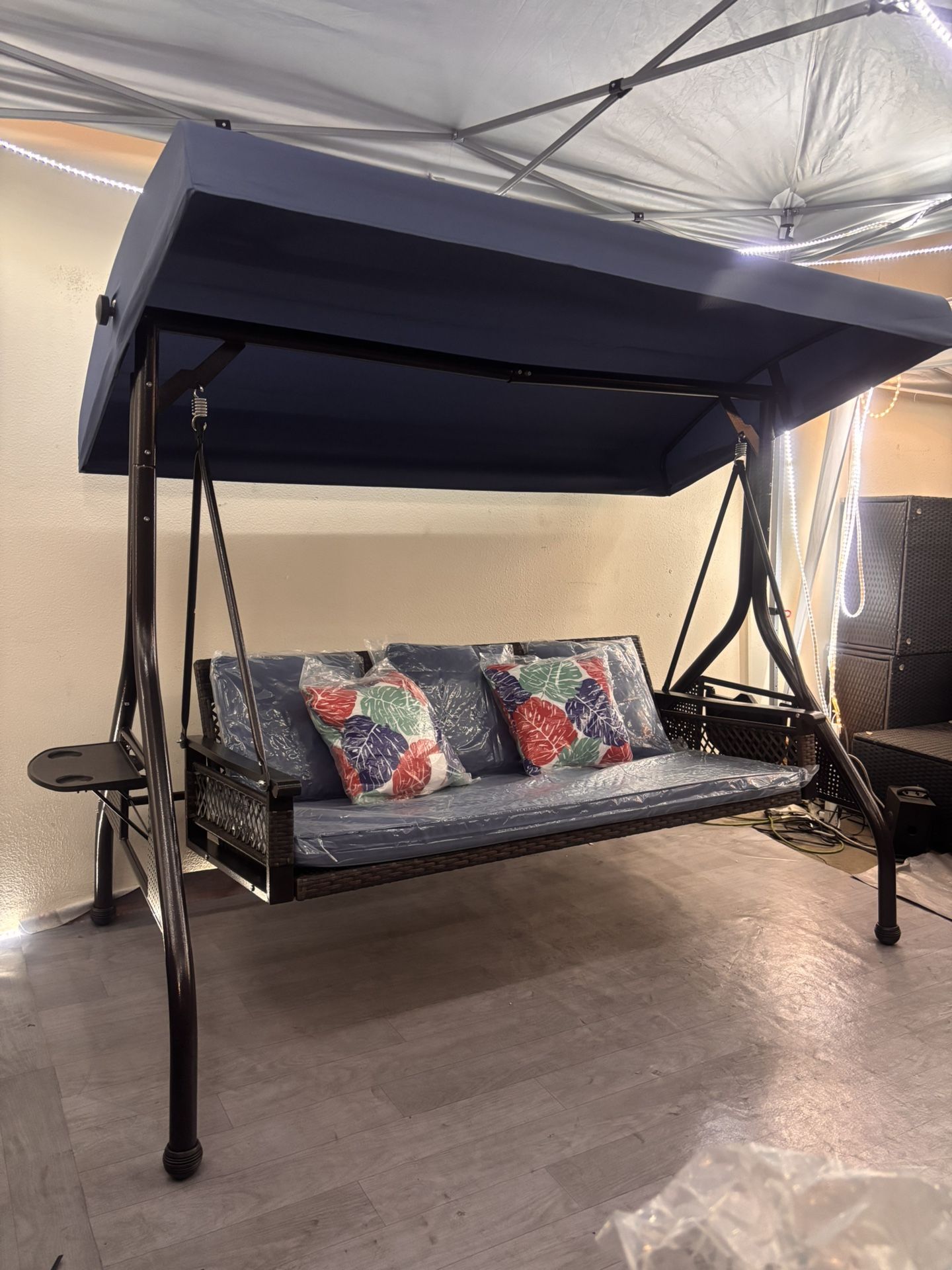 $175.00!!! New Outdoor Patio Porch Swing with Adjustable Canopy Cup Holder Thick Cushion