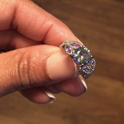 925 STERLING SILVER MYSTIC TOPAZ ROUND CUT RING