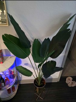 Large artificial plant with gold planter