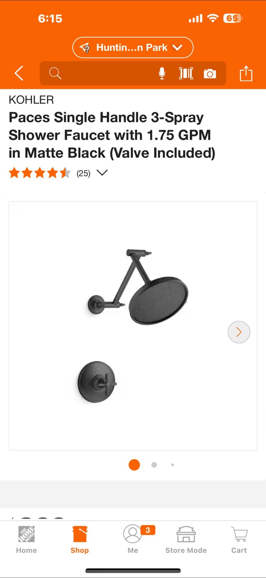 KOHLER Paces Single Handle 3-Spray Shower Faucet