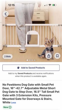 No Pawblems White Metal Dog Gate with Pet Door