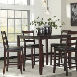 Coviar Brown Counter Height Dining Table and Bar Stools (Set of 5) 