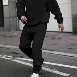 Men'S Casual Hooded Sweatshirt & Jogger Set - Pullover with Pockets, Long Sleeve, Regular Fit, Breat