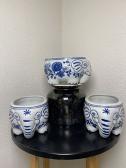 Chinoiserie Elephant Planters-Blue and White Ceramic Elephant Pots($15 each )