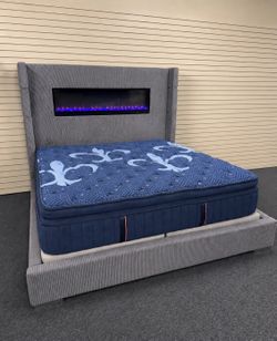 GREY VELVET FIREPLACE BED 🛏️ in grey, white or black colors 😍🩶😍
