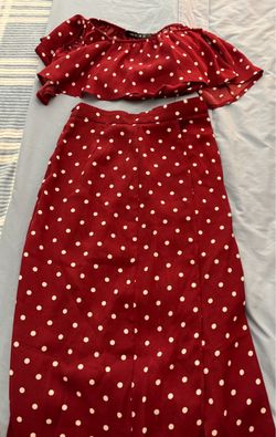 Wine and off white polka dots 2-piece set