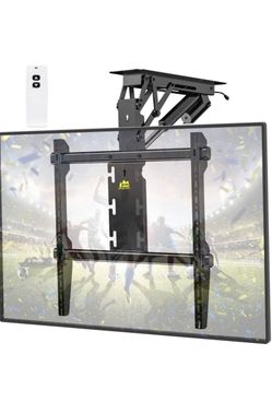 FORGING MOUNT Motorized Electric Ceiling TV Mount with Remote Control, Fits 37–86” TVs, 110 lb Capacity, VESA 600×600, Flip-Down Design for Flat and P