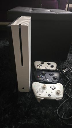 Microsoft Xbox One S with 3 Controllers and Cables