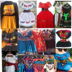Vestidos mexicanos de varios estilos, colores y tallas