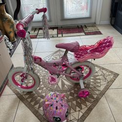 Huffy Disney Princess 12” Girls Bicycle with Training Wheels, Heart Shaped Pedals and Helmet