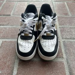 Size 7.5M Black White Gold Air Force 1