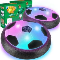 2 Pack Hover Soccer Ball with 8 Pcs Batteries, Air Floating Soccer Toy with LED Lights and Foam Bumper, Indoor Games for Kids 4-8-12