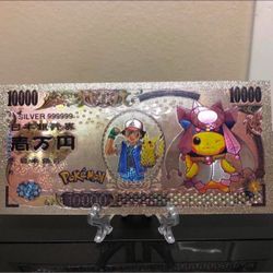 Silver Plated Pokémon Cosplay Mega Diancie Pikachu Banknote