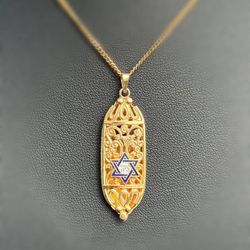 Jewelry 14k solid yellow gold Egyptian queen Ornate Jewish Mezuzah Pendant charm