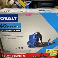 Kobalt 40-volt 690-CFM 135-MPH Battery Backpack Leaf Blower 4 Ah (Battery and Charger Included) - Brand New