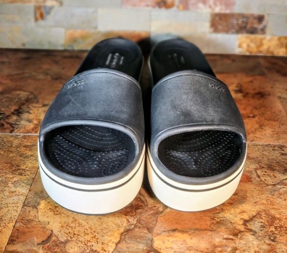 Croc's Iconic Comfort Crocband Slides Platform-Black / White • Size : 7-man's - 9-Woman's •