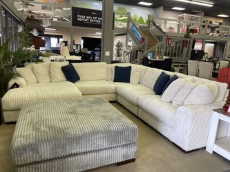 5-Piece Gray or Ivory Jumbo Corduroy Comfy Sectional w/ Chaise Sofá Cómodo