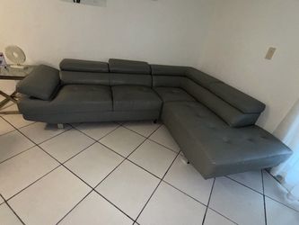 Gray Leather Sectional Sofa with Chaise