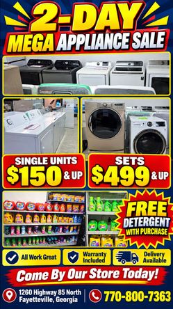 2Day Mega Appliance Sale 
( All Work Great) Comes with Warranty 
Delivery Available