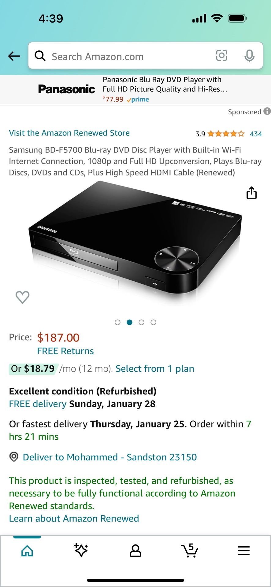 Samsung BD-F5700 Blu-ray DVD Disc Player with Built-in Wi-Fi Internet Connection, 1080p and Full HD Upconversion, Plays Blu-ray Discs, DVDs and CDs, P