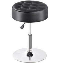 New  Adjustable Height Swivel Stool - Big Round Modern Makeup Vanity Chair Metal Frame, black