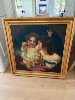 Large framed vintage oil painting canvas