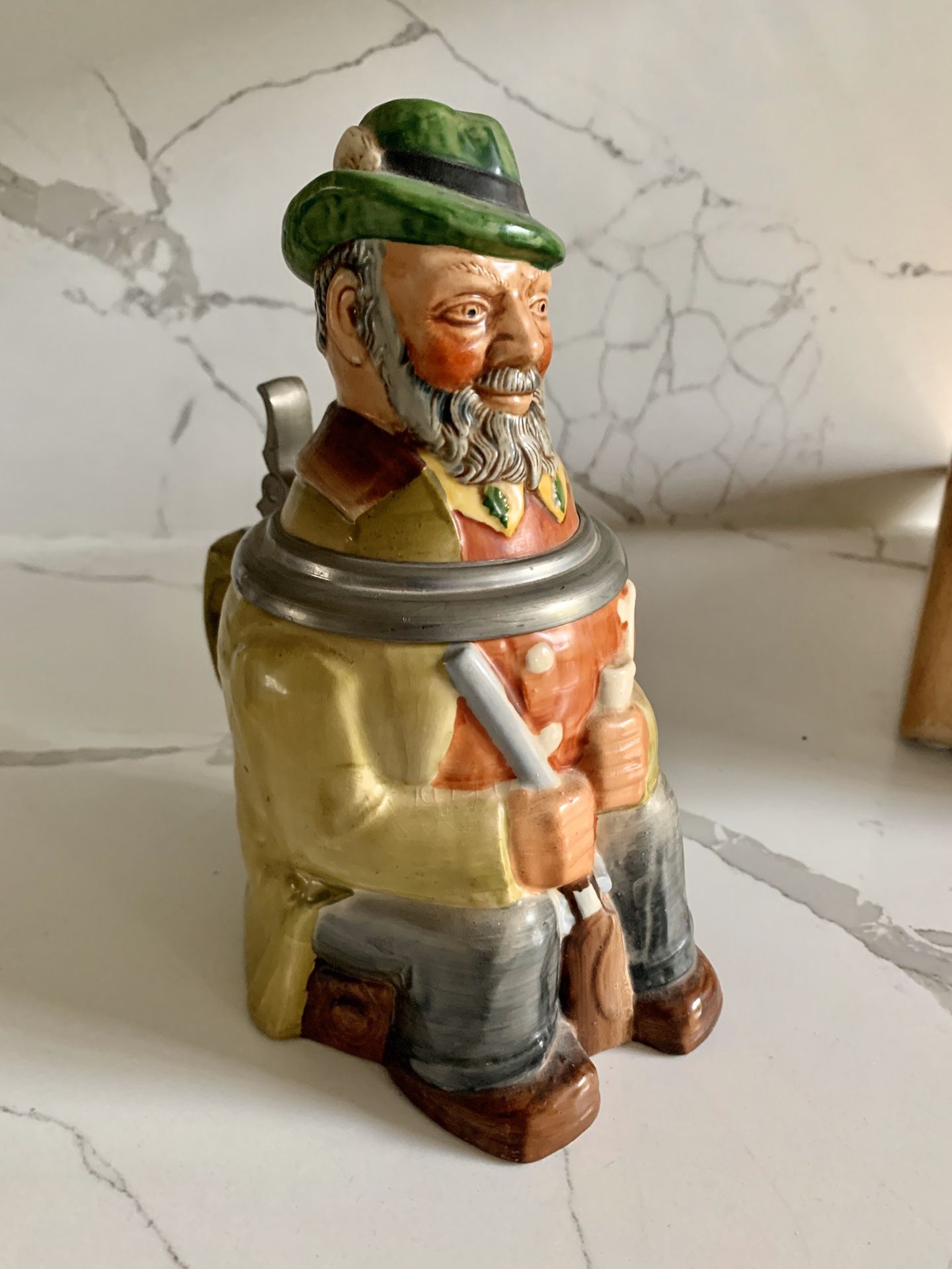 HARD TO FIND German Hunter character stein / beer stein / beer mug / figural stein.