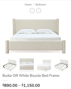 Burke Off White Boucle Queen Bed Frame – Like New, Retail $890