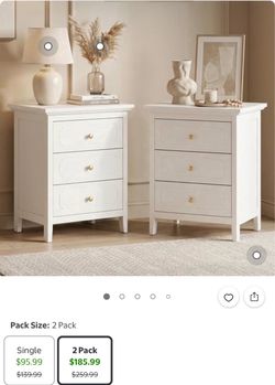 White 3-Drawer Nightstand Set of 2