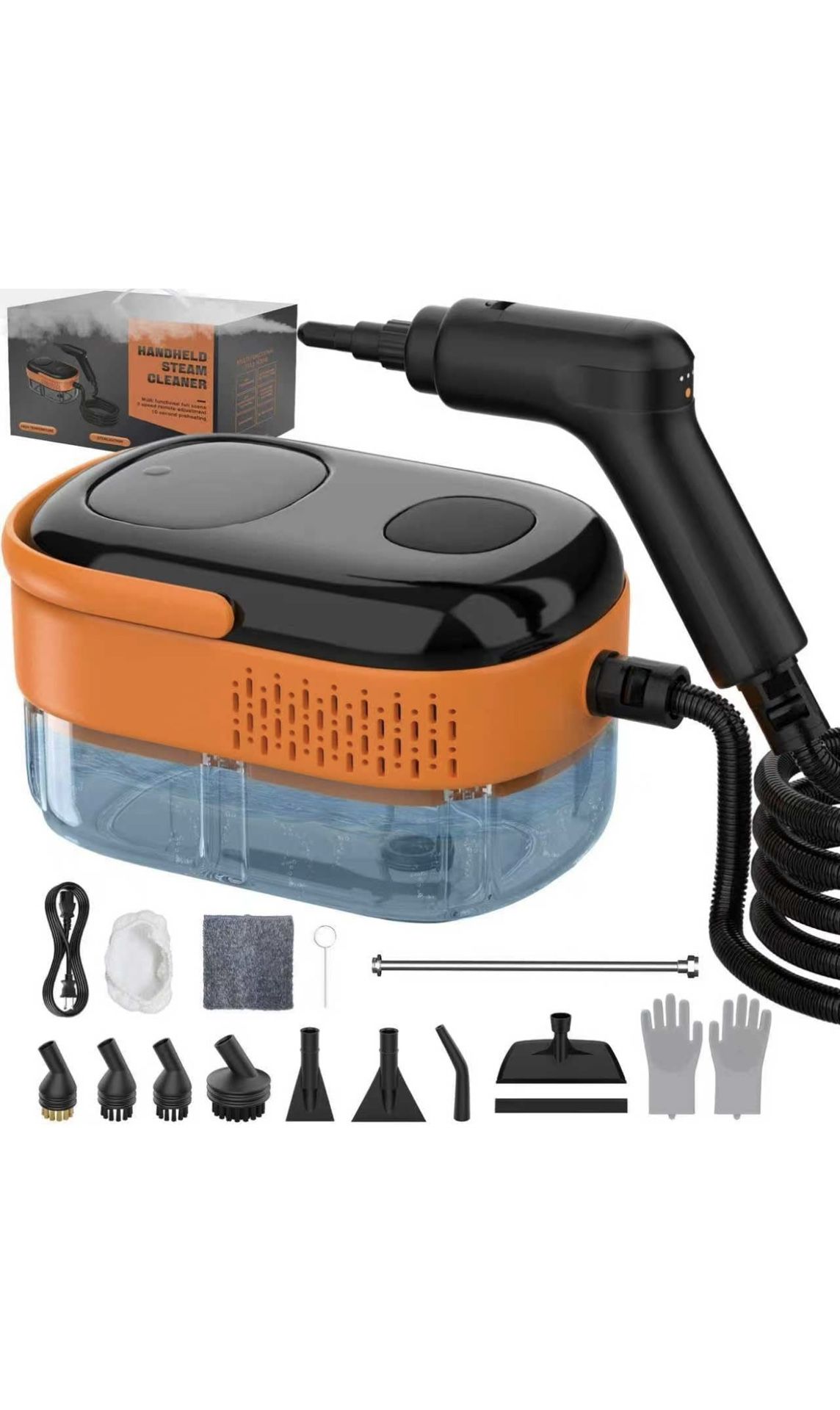 Steam Cleaner for Home & Car Portable Handheld Steamer for Cleaning with 3 Level Handle 15s Heat Up Large Tank 16 Accessories Clean Grease Grout