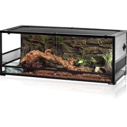 REPTI ZOO 67Gallon Reptile Large Terrarium Upgrade Glass Front Opening Tank Sliding Door with Screen Ventilation Reptile Terrarium  48" x 18" x 18”