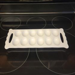 MUD PIE Stuffed/Deviled Egg and Oyster Serving Tray Ceramic Handles