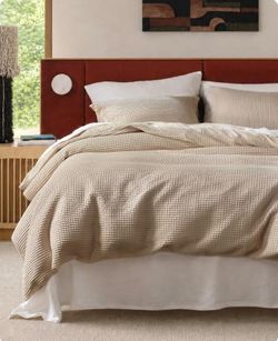 Bedsure 3 PCS 100% Cotton Waffle Weave Khaki Duvet Cover King - Retail $95