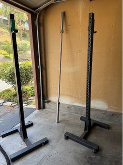 Barbell, rack and weights
