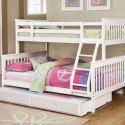Brand New White Twin/Full Bunk Bed with Pullout Trundle