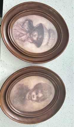 Pair of Vintage Oval Framed Child Portrait Prints