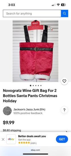 Novogratz Wine Gift Bag For 2 Bottles (Santa Pants)