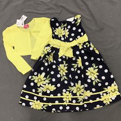 NEW WITH TAGS black dress with yellow flowers, yellow shrug top size 6