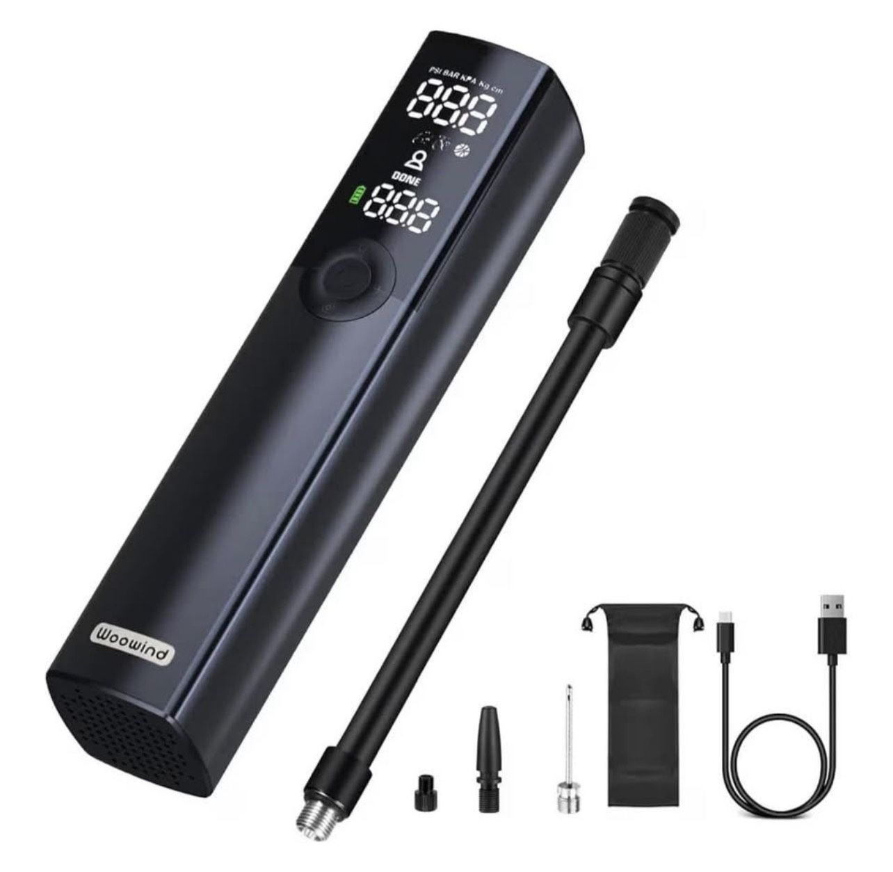 Brandnew Bike Pump, The Pro Electric Bicycle Pump Tire Inflator Portable Air Compressor with Schrader, Presta and Dunlop Valve Adapters - 120~150PSI