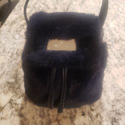 Swarovski Swan Dark Blue Faux Fur and Leather Small Backpack