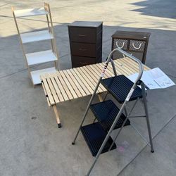 New In Box $25 Each Your Choice Of Stepping Ladder 3 Or 4 Drawer Night Stand Cabinet Wooden Camping Table Or 4 Tier Shelf 