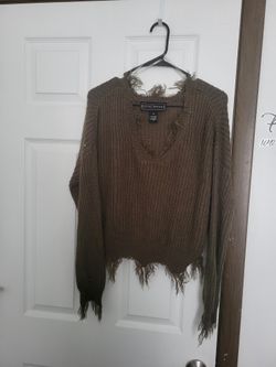 Frayed Brown Crop Sweater