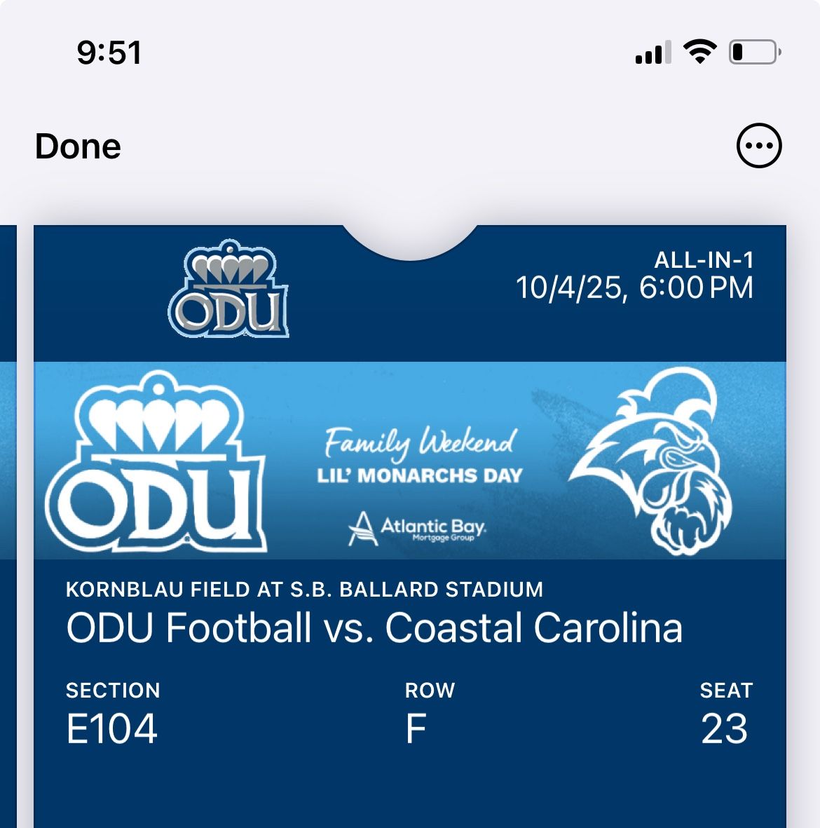 ODU Football Tickets - Great Seats Near 50 Yard Line