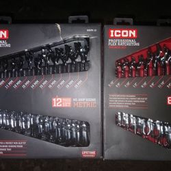 Brand New ICON Metric And SAE Flex Head Combination Wrench Sets. Both Retail For $340. Asking $180 For Both