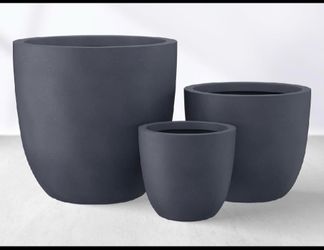 Set Of 3 - New Other Kante 18",14",10" Dia Concrete Round Planters, Dark Gray