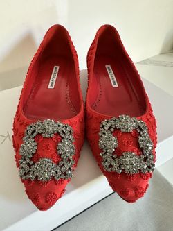 Authentic Preloved Manolo Blahnik Flat Shoes In Red S37