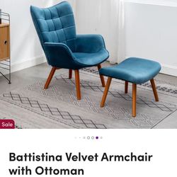 Battistina Velvet Armchair With Ottoman 