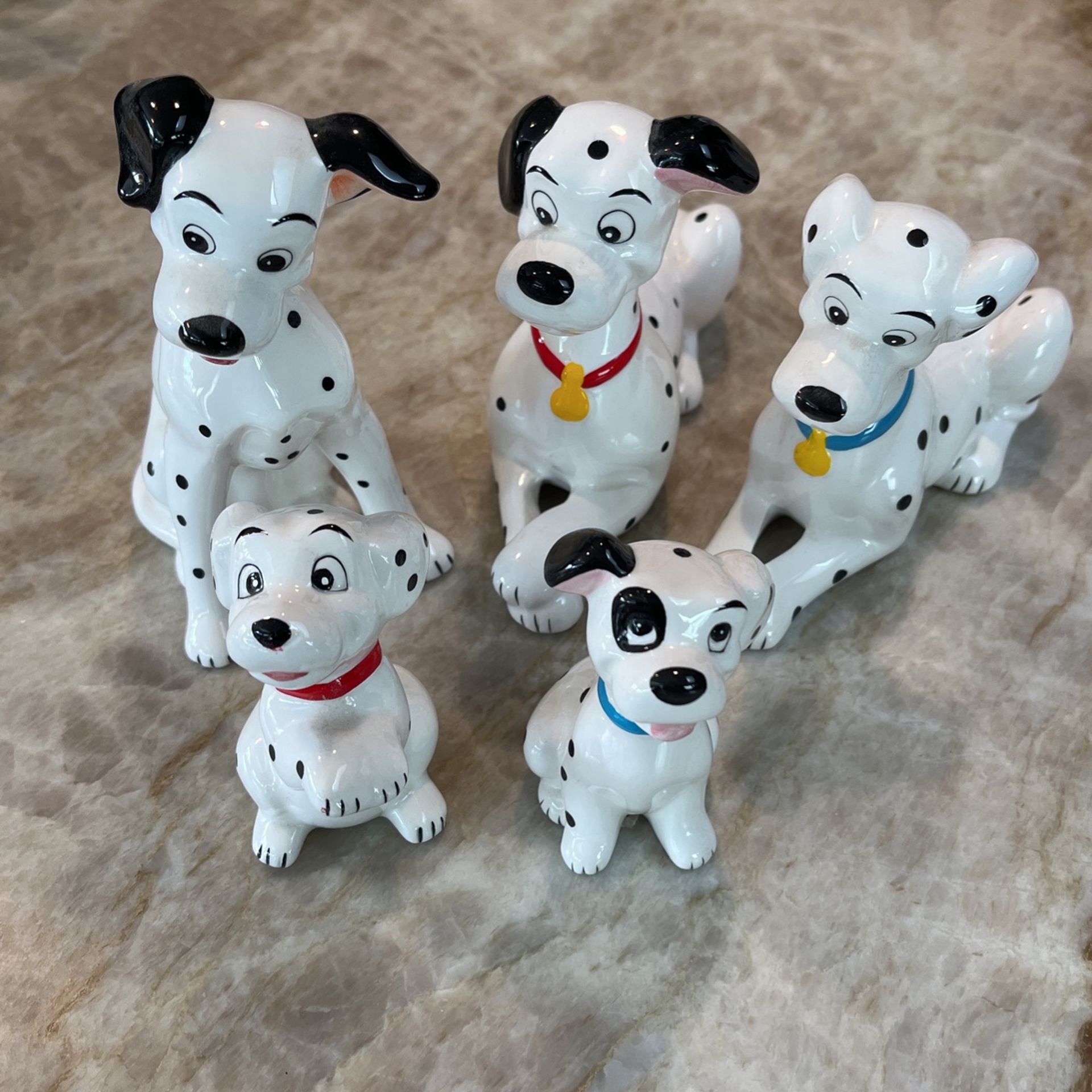 5 Vintage Disney 101 Dalmatians Ceramic Figurines.