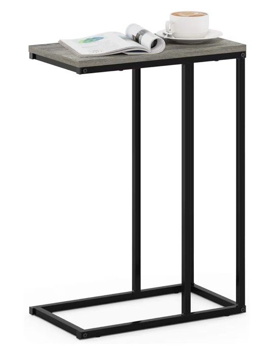 Furinno Camnus Modern Living C Shaped Sofa Side Table, 9.8 in x 17.9 in x 25 in, French Oak Grey