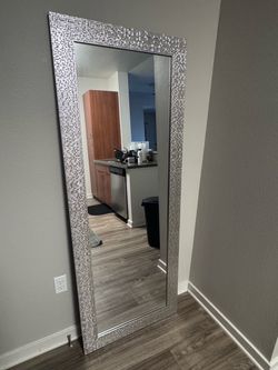 Large Floor Mirror with Silver Mosaic Frame